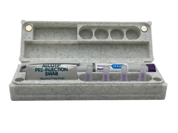 Compatible Pen Case with Monjaro, MounjaroÂ® & WegovyÂ® 0.25mg / 0.5mg Weight Loss GLP-1 Pens Kwikpen â€“ Hard Plastic Storage Box for Travel, Fridge or Home â€“ Holds Pen, Needle Tips & Swabs - Marble